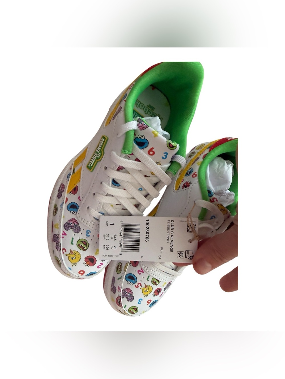 NIB Reebok x Sesame Street Club C Revenge White Green Yellow Sneaker Size 1 - Picture 5 of 7
